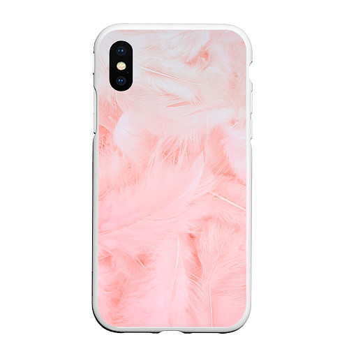 Чехол iPhone XS Max матовый Aesthetic visual art pink feathers / 3D-Белый – фото 1