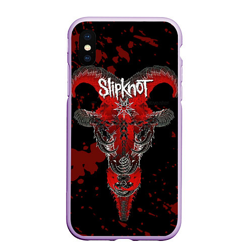 Чехол iPhone XS Max матовый Slipknot - красный козел / 3D-Сиреневый – фото 1