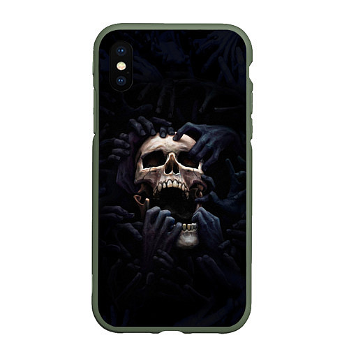 Чехол iPhone XS Max матовый Hands on skull / 3D-Темно-зеленый – фото 1