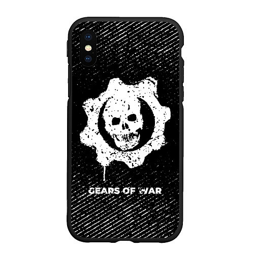 Чехол iPhone XS Max матовый Gears of War с потертостями на темном фоне / 3D-Черный – фото 1