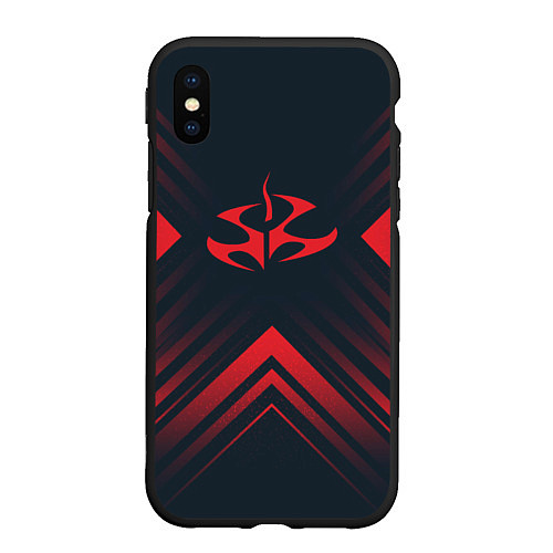 Чехол iPhone XS Max матовый Красный символ Hitman на темном фоне со стрелками / 3D-Черный – фото 1