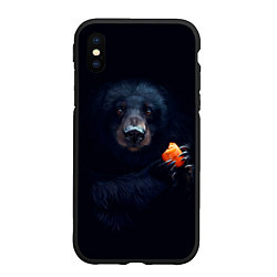 Чехол iPhone XS Max матовый Медведь с морковкой, цвет: 3D-черный