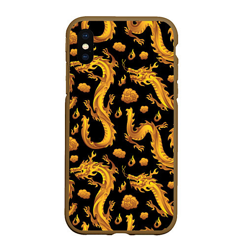 Чехол iPhone XS Max матовый Golden dragons / 3D-Коричневый – фото 1