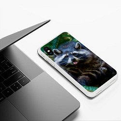 Чехол iPhone XS Max матовый Енот с языком, цвет: 3D-белый — фото 2