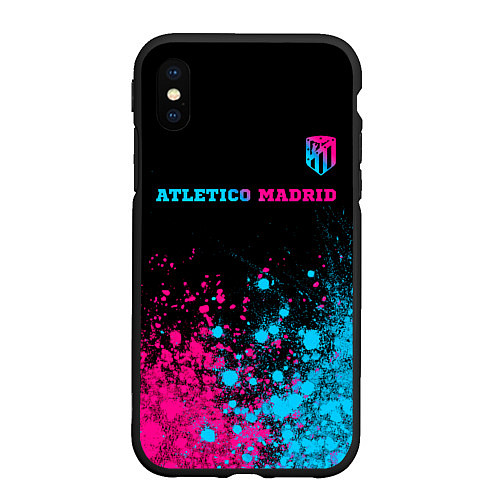 Чехол iPhone XS Max матовый Atletico Madrid - neon gradient: символ сверху / 3D-Черный – фото 1