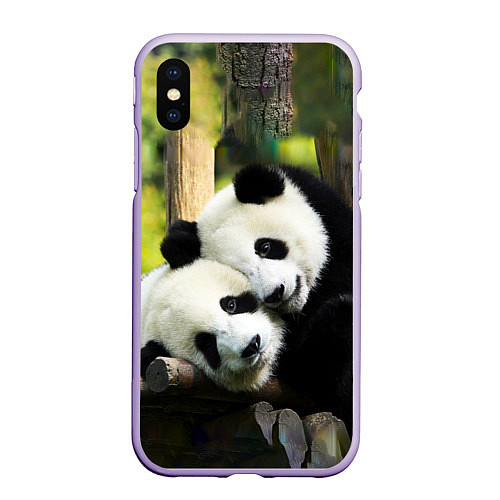 Чехол iPhone XS Max матовый Влюблённые панды / 3D-Светло-сиреневый – фото 1