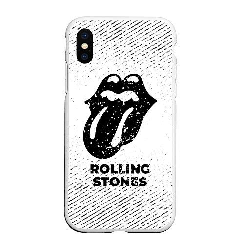 Чехол iPhone XS Max матовый Rolling Stones с потертостями на светлом фоне / 3D-Белый – фото 1