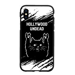 Чехол iPhone XS Max матовый Группа Hollywood Undead и рок кот, цвет: 3D-черный