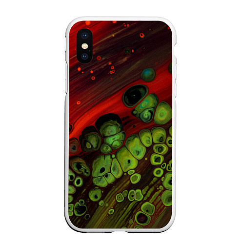 Чехол iPhone XS Max матовый Абстрактные красный песок и зелёные камни / 3D-Белый – фото 1