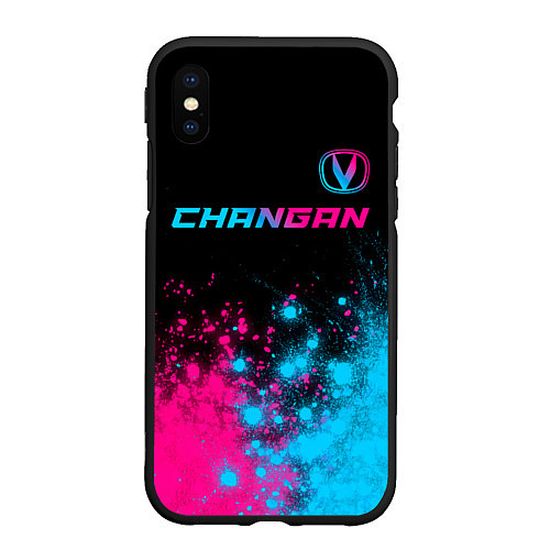 Чехол iPhone XS Max матовый Changan - neon gradient: символ сверху / 3D-Черный – фото 1