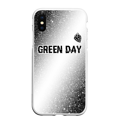 Чехол iPhone XS Max матовый Green Day glitch на светлом фоне: символ сверху / 3D-Белый – фото 1