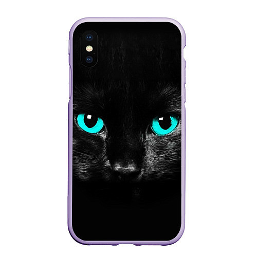 Чехол iPhone XS Max матовый Чёрный кот с бирюзовыми глазами / 3D-Светло-сиреневый – фото 1