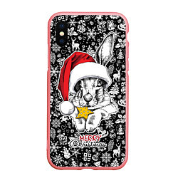 Чехол iPhone XS Max матовый Merry Christmas! Rabbit with cookies, цвет: 3D-баблгам