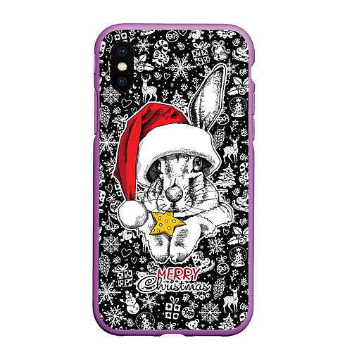 Чехол iPhone XS Max матовый Merry Christmas! Rabbit with cookies / 3D-Фиолетовый – фото 1