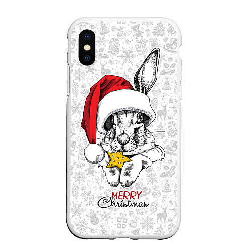 Чехол iPhone XS Max матовый Rabbit with cookies, merry Christmas / 3D-Белый – фото 1