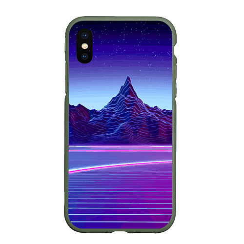 Чехол iPhone XS Max матовый Neon mountains - Vaporwave / 3D-Темно-зеленый – фото 1