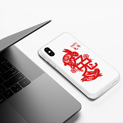 Чехол iPhone XS Max матовый Red rabbits - happy chinese New Year, цвет: 3D-белый — фото 2