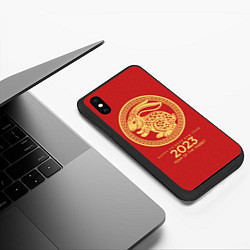 Чехол iPhone XS Max матовый Happy chinese New Year - 2023 year of the rabbit, цвет: 3D-черный — фото 2