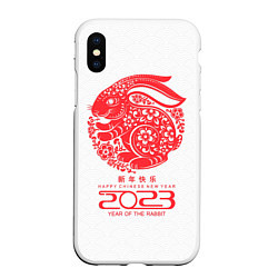 Чехол iPhone XS Max матовый Happy chinese New Year, 2023 year of the rabbit, цвет: 3D-белый
