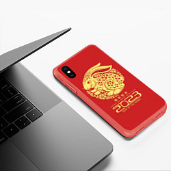 Чехол iPhone XS Max матовый 2023 year of the rabbit, happy chinese new year, цвет: 3D-красный — фото 2