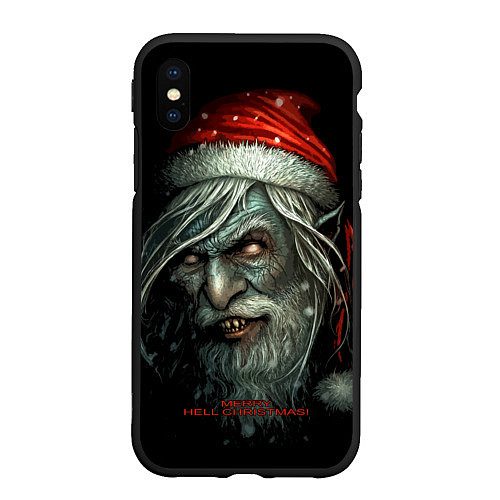 Чехол iPhone XS Max матовый Merry hill, Christmas, dark Santa / 3D-Черный – фото 1
