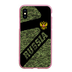Чехол iPhone XS Max матовый Камуфляж - RUSSIA, цвет: 3D-розовый