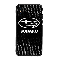 Чехол iPhone XS Max матовый Subaru с потертостями на темном фоне, цвет: 3D-черный