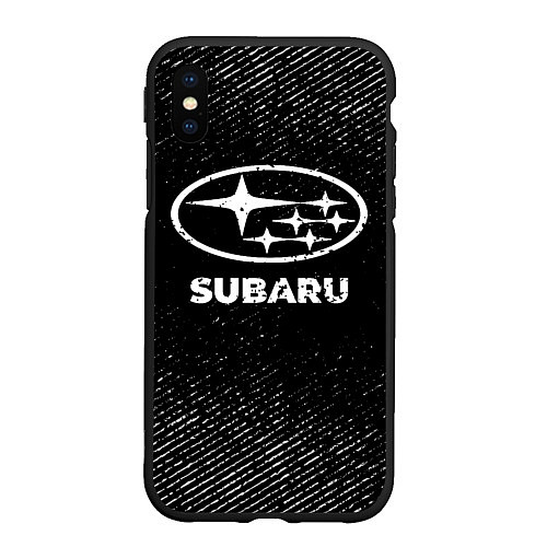 Чехол iPhone XS Max матовый Subaru с потертостями на темном фоне / 3D-Черный – фото 1