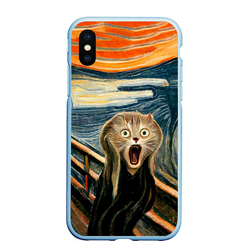 Чехол iPhone XS Max матовый Нейросеть - крик кота / 3D-Голубой – фото 1