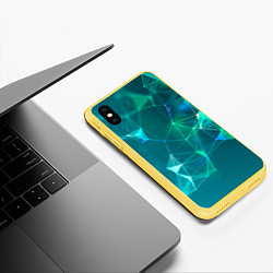 Чехол iPhone XS Max матовый Геометрическая конструкция на бирюзовом фоне, цвет: 3D-желтый — фото 2