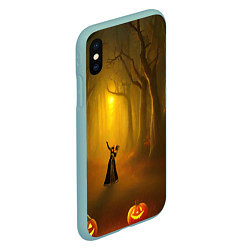 Чехол iPhone XS Max матовый Ведьма в черном платье в заколдованном лесу с тыкв, цвет: 3D-мятный — фото 2