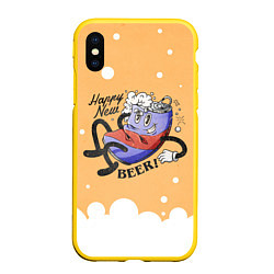 Чехол iPhone XS Max матовый Happy new beer 2023, цвет: 3D-желтый