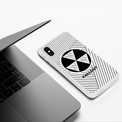 Чехол iPhone XS Max матовый Символ Fallout на светлом фоне с полосами, цвет: 3D-белый — фото 2