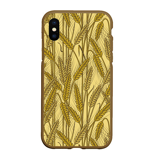 Чехол iPhone XS Max матовый Винтажные колоски пшеницы / 3D-Коричневый – фото 1