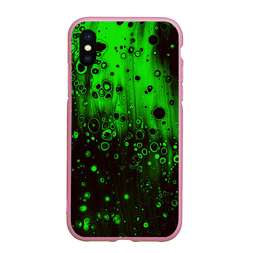 Чехол iPhone XS Max матовый Зелёные краски и вода / 3D-Розовый – фото 1