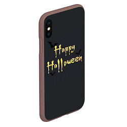 Чехол iPhone XS Max матовый Happy Halloween надпись с летучими мышами, цвет: 3D-коричневый — фото 2