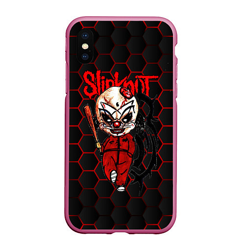 Чехол iPhone XS Max матовый Slipknot объемные соты / 3D-Малиновый – фото 1