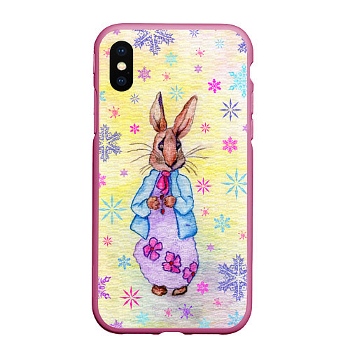 Чехол iPhone XS Max матовый Винтажный кролик / 3D-Малиновый – фото 1