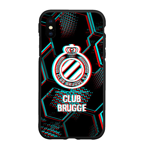 Чехол iPhone XS Max матовый Club Brugge FC в стиле glitch на темном фоне / 3D-Черный – фото 1