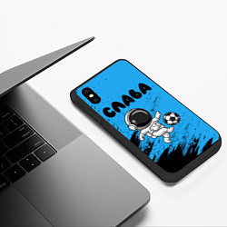 Чехол iPhone XS Max матовый Слава космонавт футболист, цвет: 3D-черный — фото 2