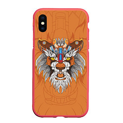 Чехол iPhone XS Max матовый Голова тигра в узорах, цвет: 3D-красный