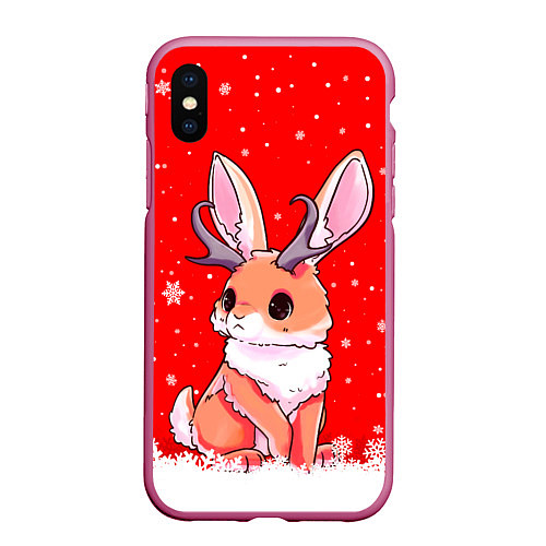 Чехол iPhone XS Max матовый Кролик олень - кролик с рожками / 3D-Малиновый – фото 1