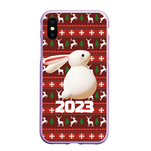 Чехол iPhone XS Max матовый Белый большой кролик 2023 / 3D-Сиреневый – фото 1