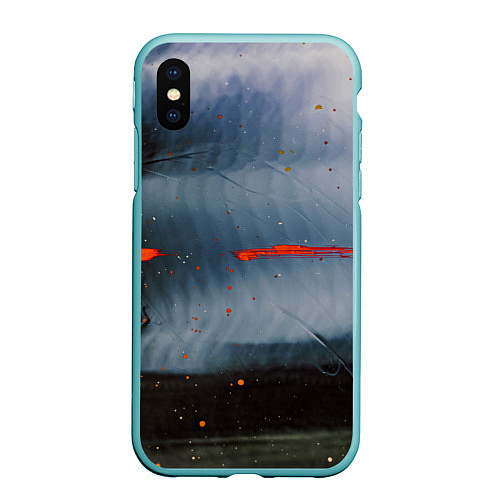 Чехол iPhone XS Max матовый Абстрактный синий туман и мазки красок / 3D-Мятный – фото 1