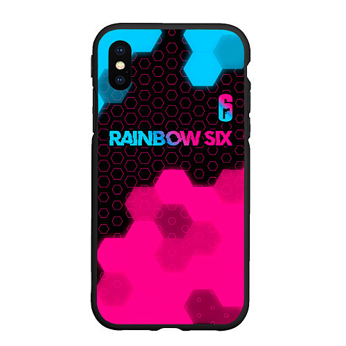 Чехол iPhone XS Max матовый Rainbow Six - neon gradient: символ сверху / 3D-Черный – фото 1