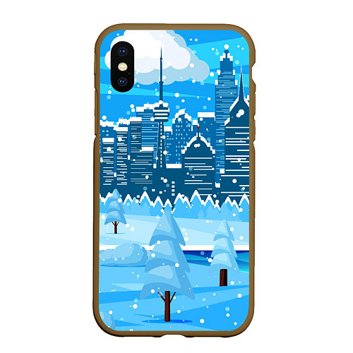 Чехол iPhone XS Max матовый Снежный город / 3D-Коричневый – фото 1