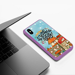 Чехол iPhone XS Max матовый Счастья в новом году! - новогодние крыши домов, цвет: 3D-фиолетовый — фото 2