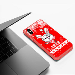 Чехол iPhone XS Max матовый Праздничный кролик 2023, цвет: 3D-красный — фото 2