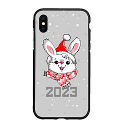 Чехол iPhone XS Max матовый Белый кролик в шарфе 2023, цвет: 3D-черный