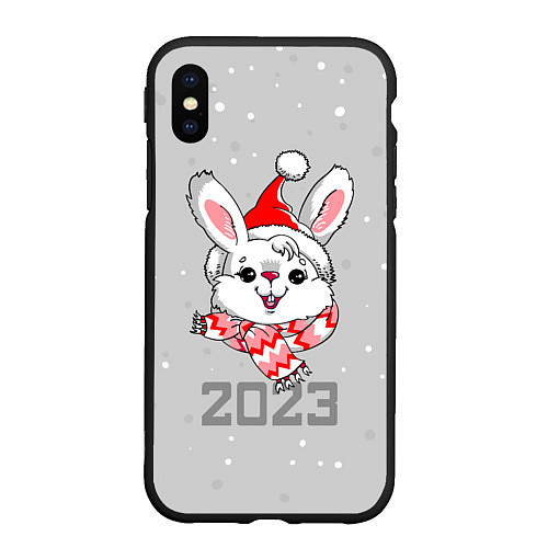Чехол iPhone XS Max матовый Белый кролик в шарфе 2023 / 3D-Черный – фото 1